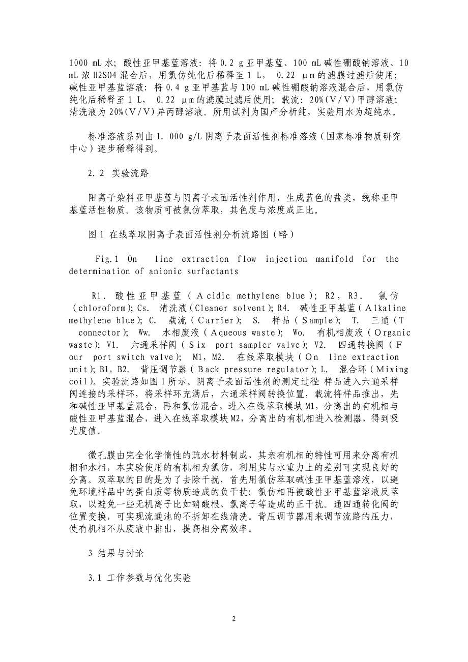 在线微孔膜双萃取流动注射光度法测定水中阴离子表面活性剂的研究_第2页