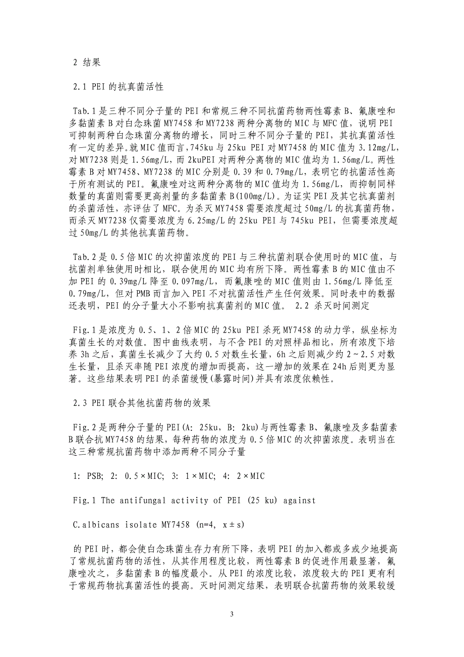 聚乙烯亚胺单独及与三种抗菌药物联用对白念珠菌的体外抗菌活性_第3页