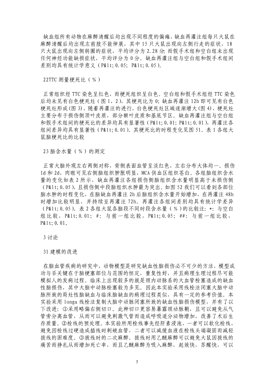 线栓法大脑中动脉闭塞所致局灶性脑缺血再灌注鼠模型的脑水肿和脑梗死比的变化_第3页