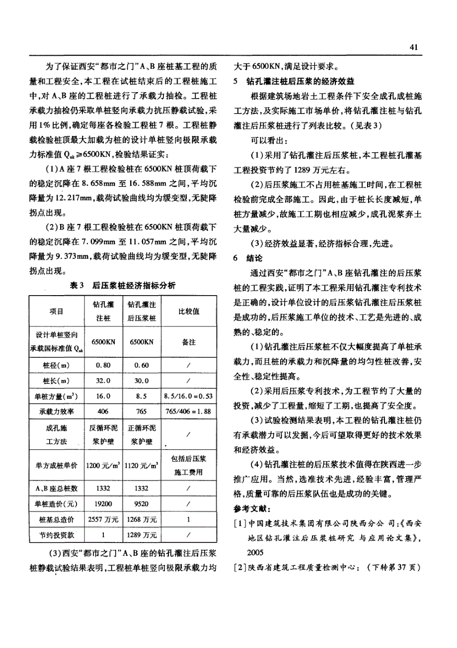 西安“都市之门”a、b座的钻孔灌注后压浆桩(摘录自陕西建筑与建材07年9期第38-41页)_第4页