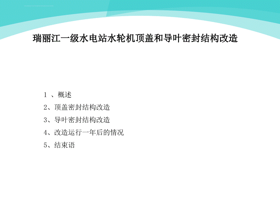 瑞丽江一级水电站水轮机顶盖和导叶密封结构改造_第1页