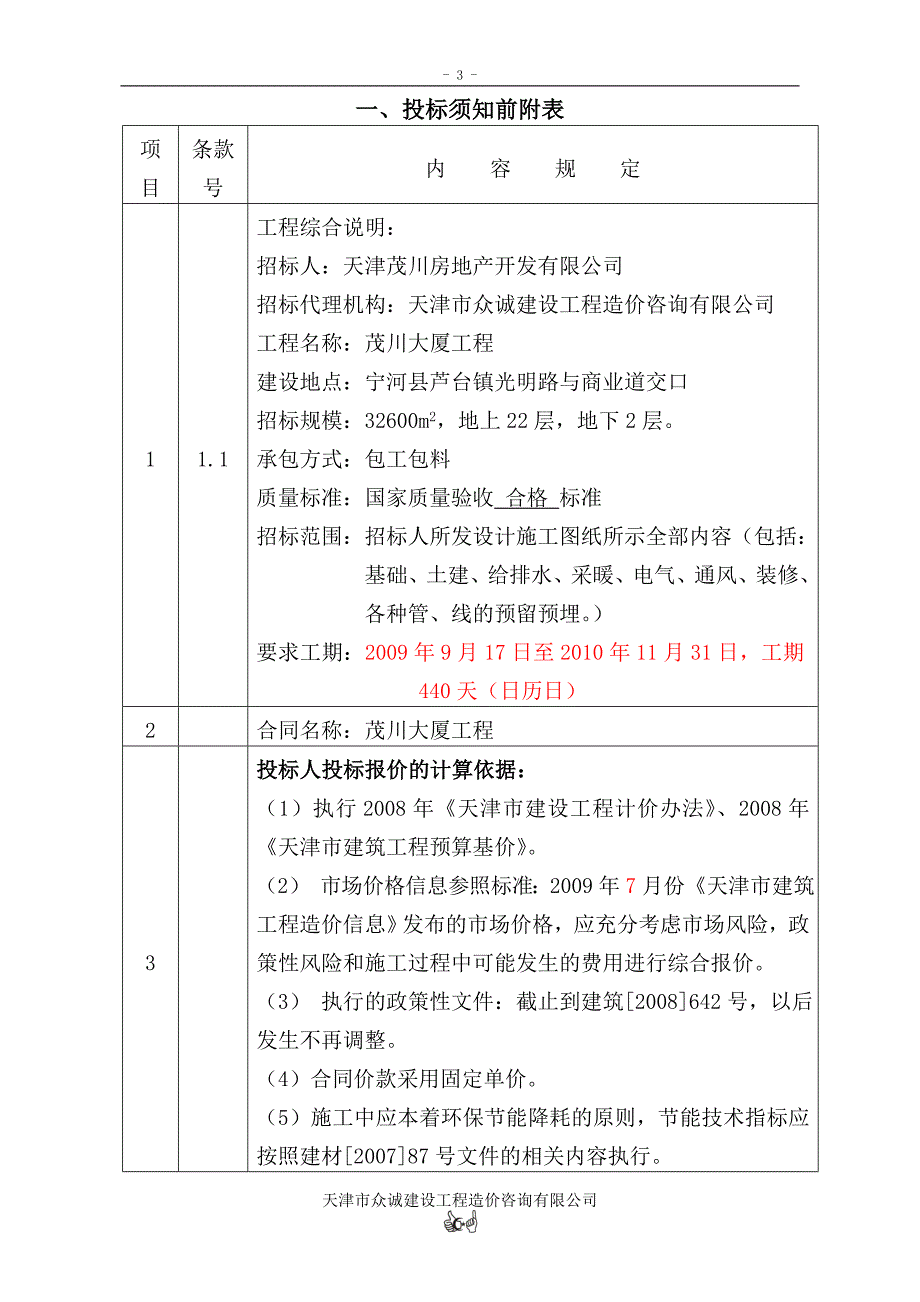 天津茂川房地产开发有限公司茂川大厦工程施工招标文件_第3页