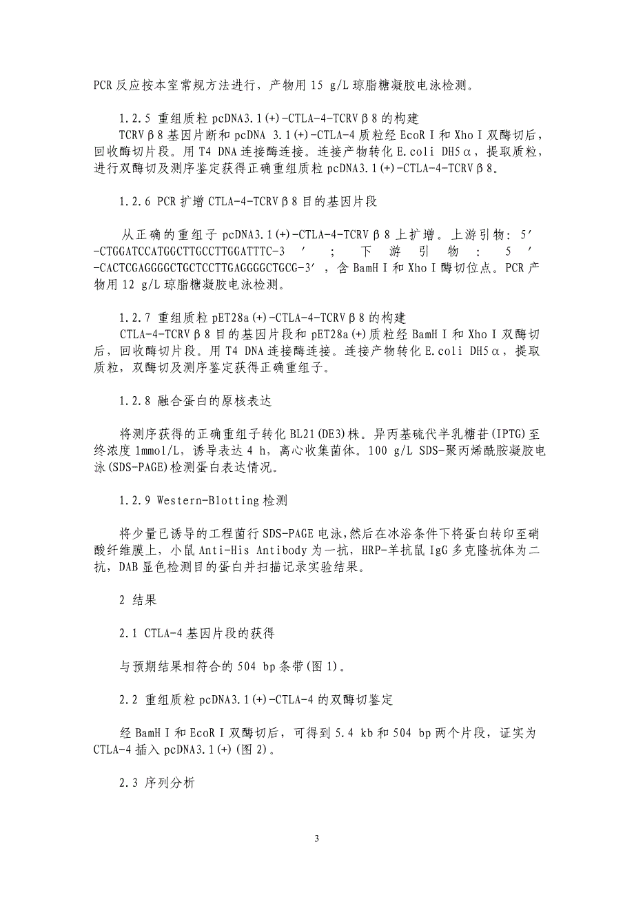 T细胞CTLA-4、TCRVβ8基因克隆、重组及表达_第3页