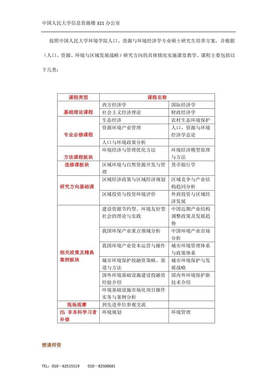 中国人民大学环境经济学专业三大方向在职研究生2011年招生简章_第5页