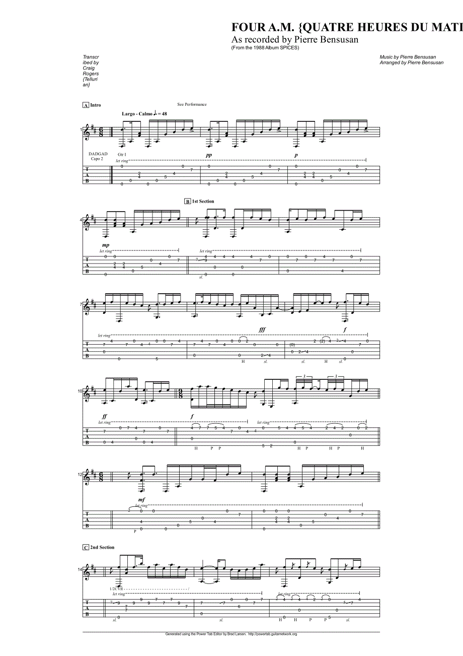 PierreBensusan《FourAm》指弹吉他谱_第1页