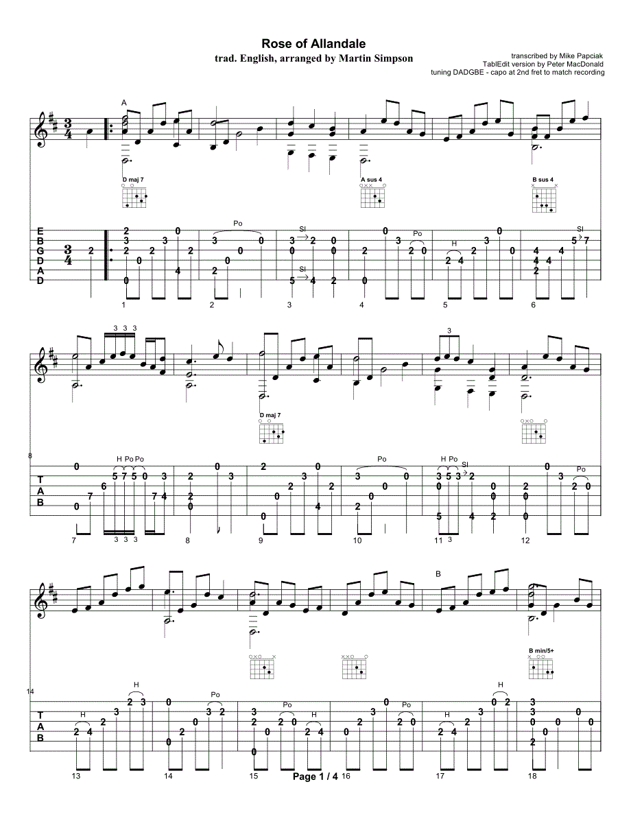 《RoseofAllandale》指弹吉他谱_第1页