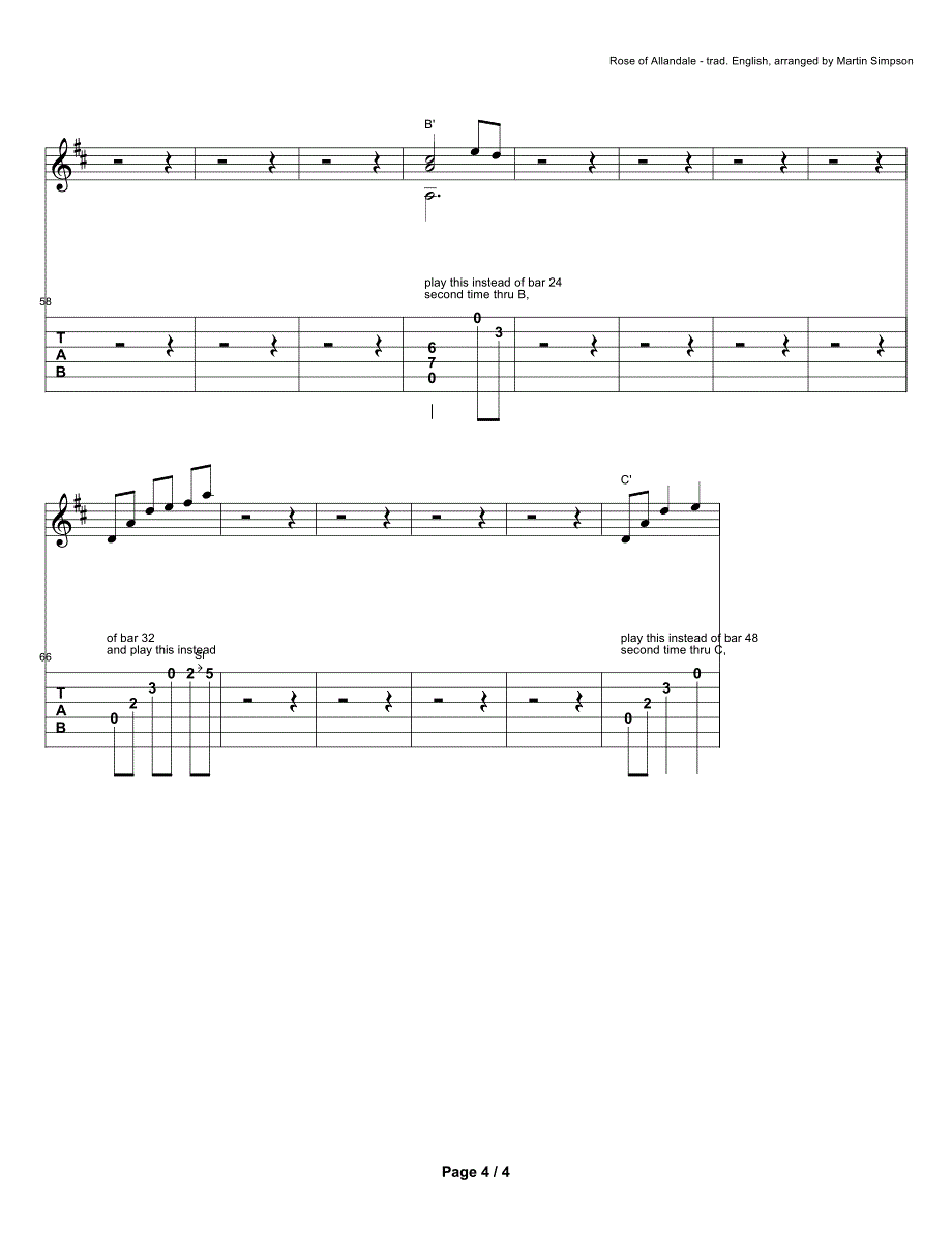 《RoseofAllandale》指弹吉他谱_第4页