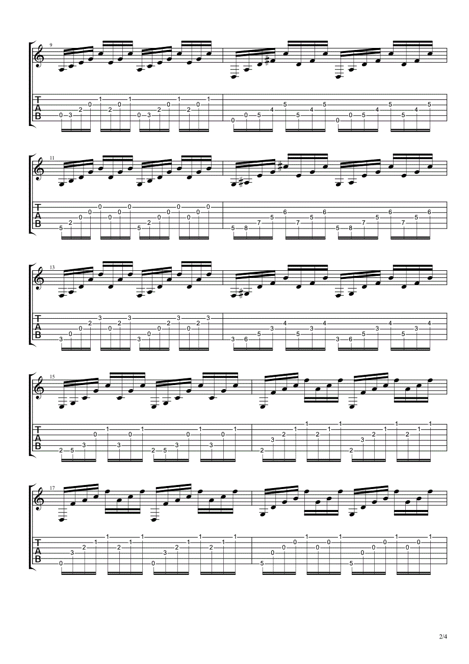 巴赫《C大调前奏曲》吉他独奏谱_第2页
