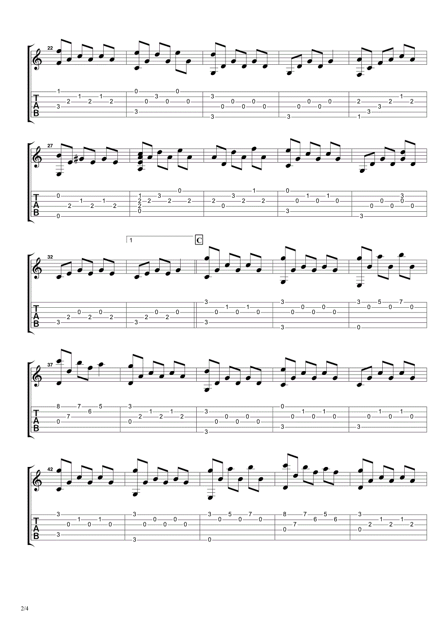 欧美流行《爱之喜PiacerDAmor(claudeciari)》指弹吉他谱_第2页