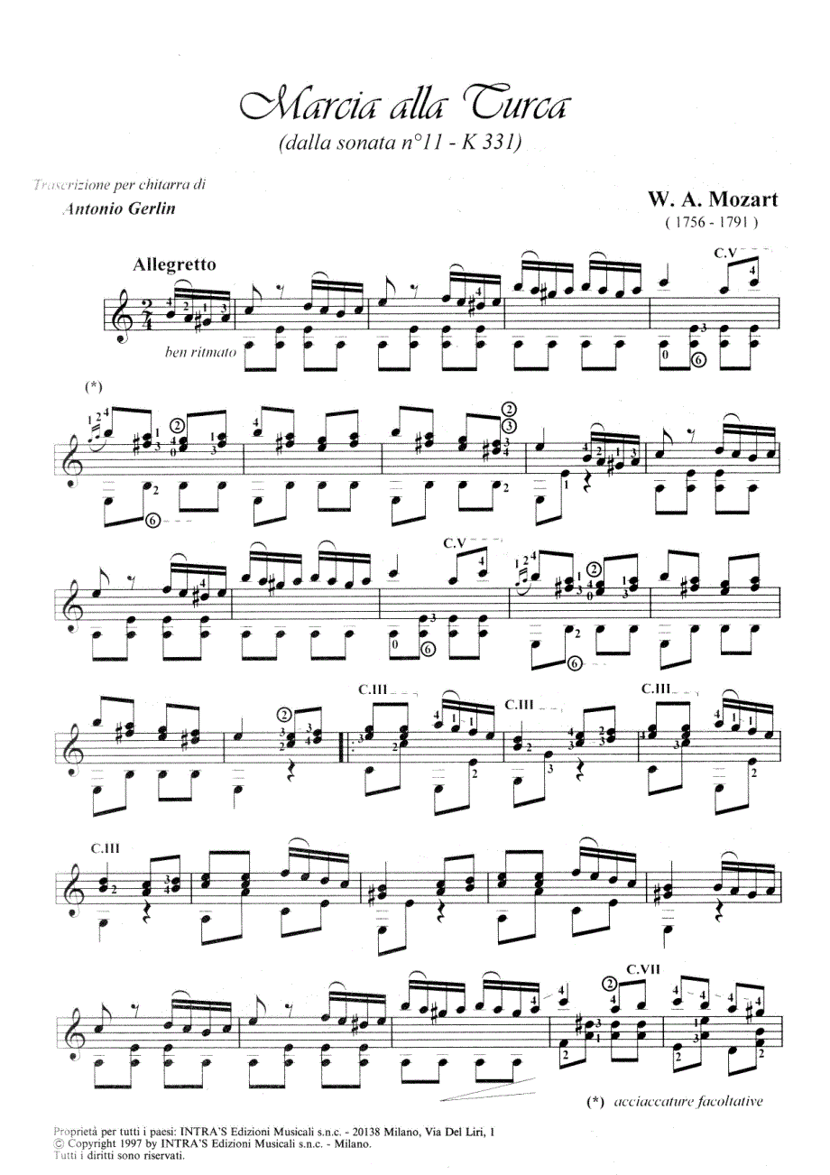 《莫扎特曲改编的古典吉他谱GERLIN改编》_第2页
