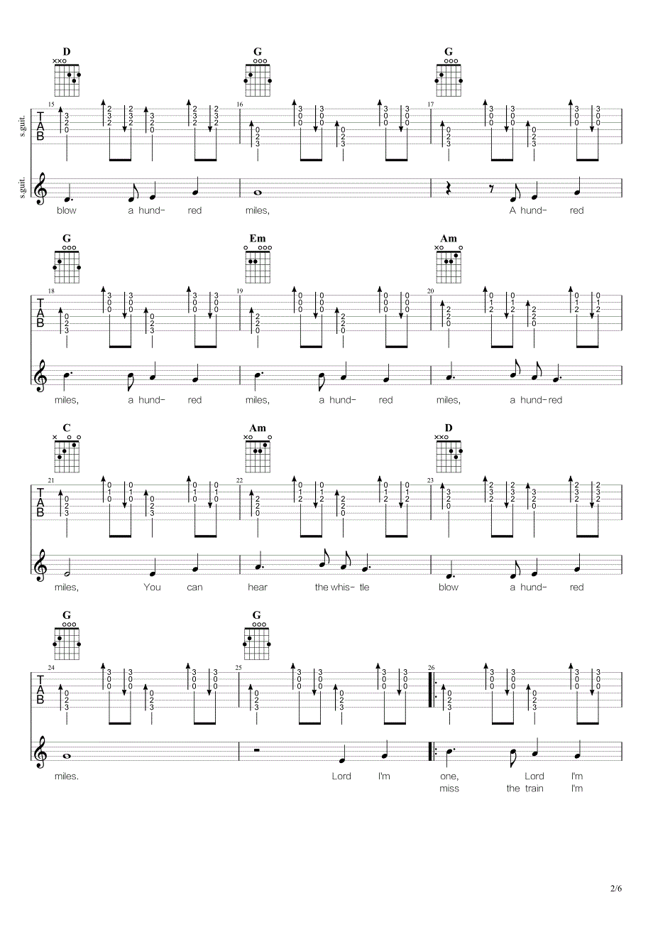 500miles吉他弹唱谱_第2页