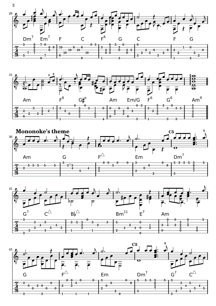 《幽灵公主-主题曲》指弹吉他谱_第2页