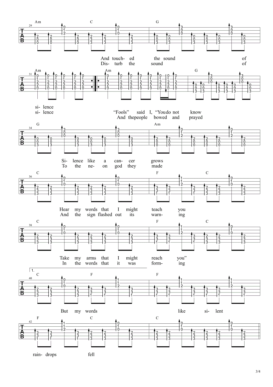 TheSoundofSilence寂静之声吉他弹唱谱_第3页