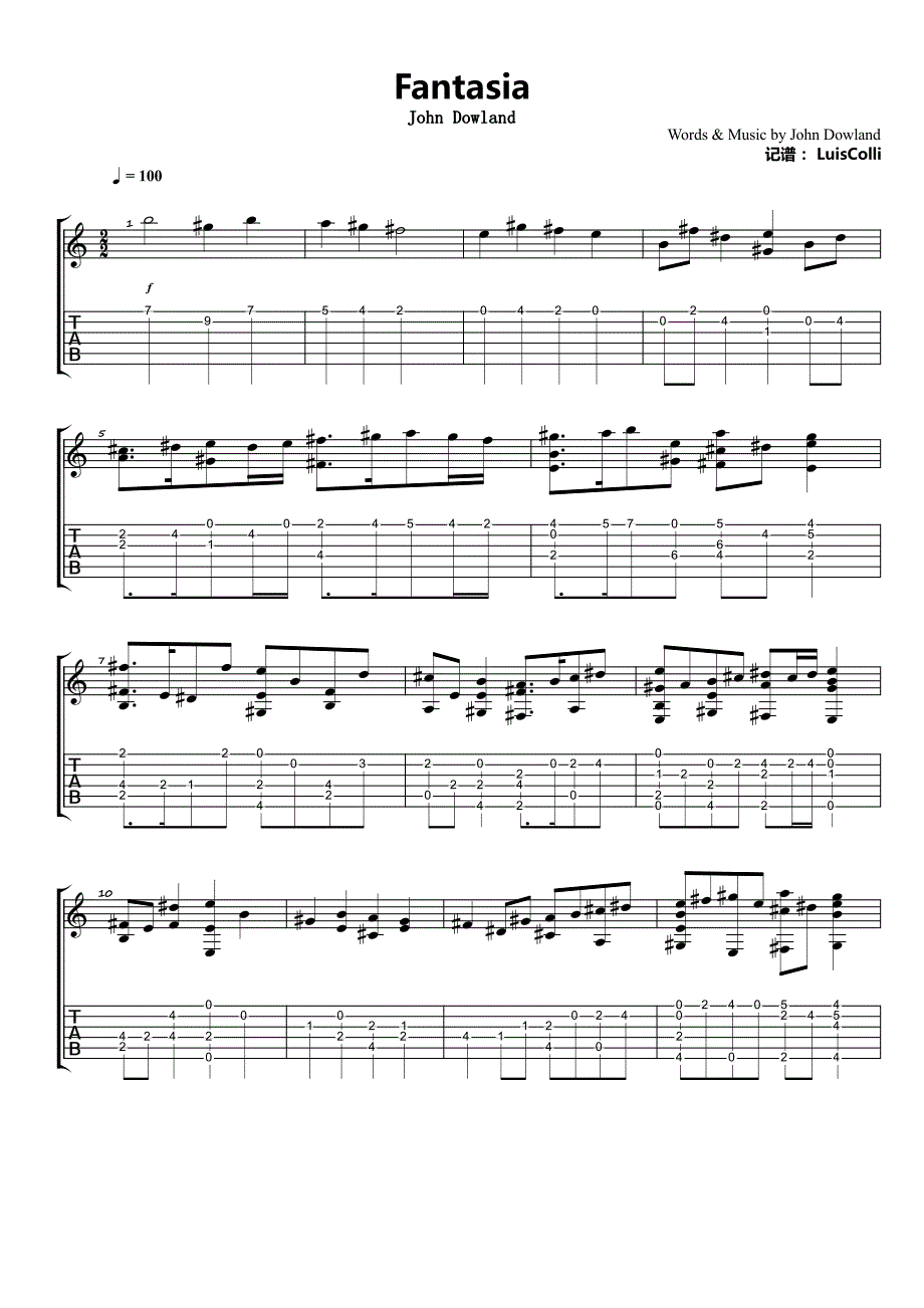 约翰道兰《Fantasia》古典吉他谱_第1页