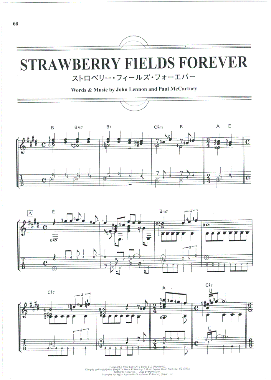 披头士《StrawberryFieldsForever》指弹吉他谱_第1页