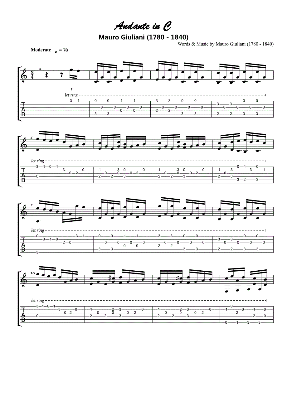 《AndanteinC》古典吉他练习曲_第1页
