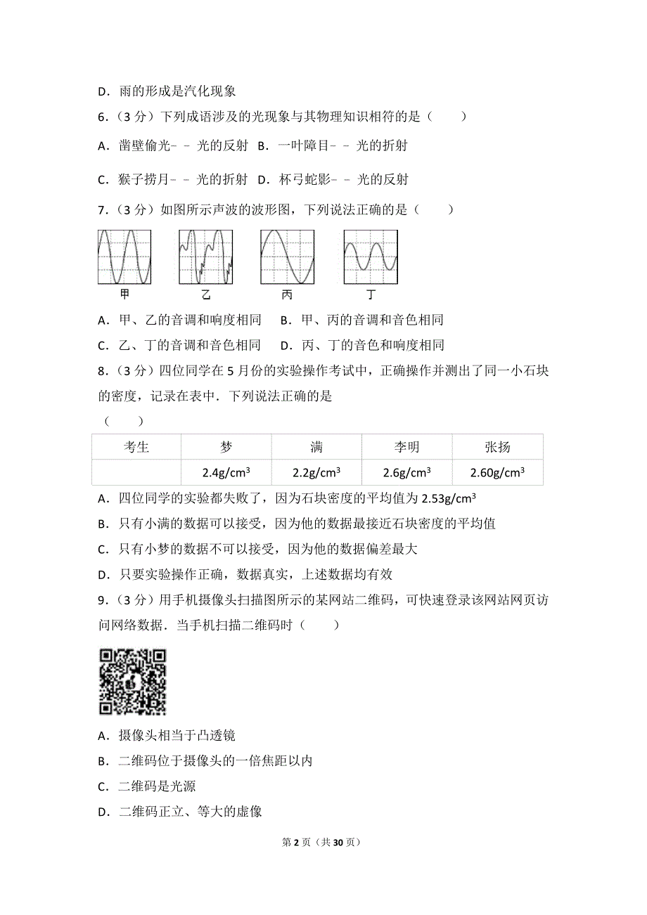 2015-2016学年山西省太原市八年级(上)期末物理试卷_第2页