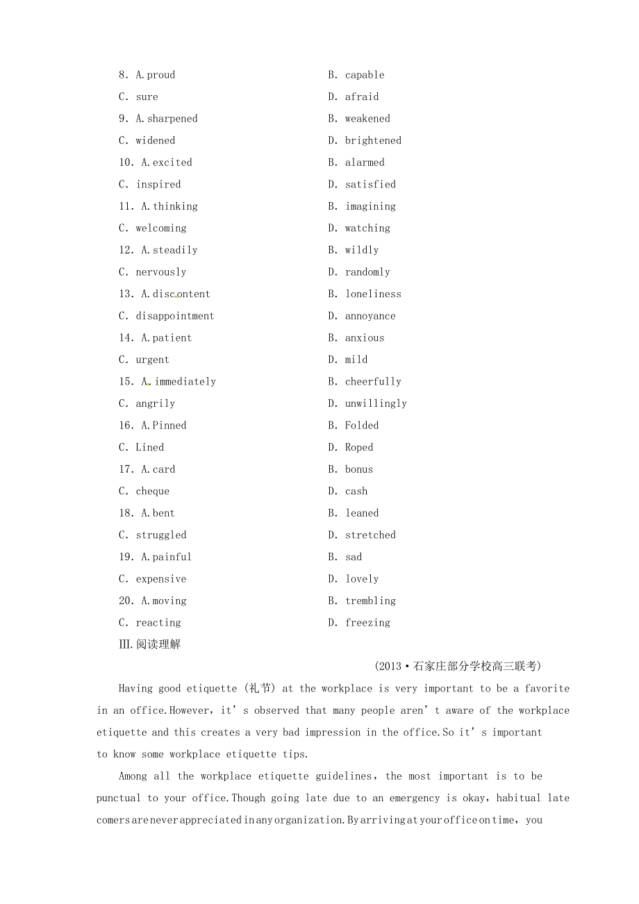 【金版新学案,安徽版】2014高考英语一轮总复习课时作业28Unit3Ahealthylife新人教版选修6_第4页