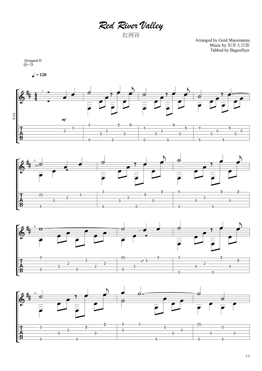 《红河谷RedRiverValley》简单版指弹吉它谱_第1页
