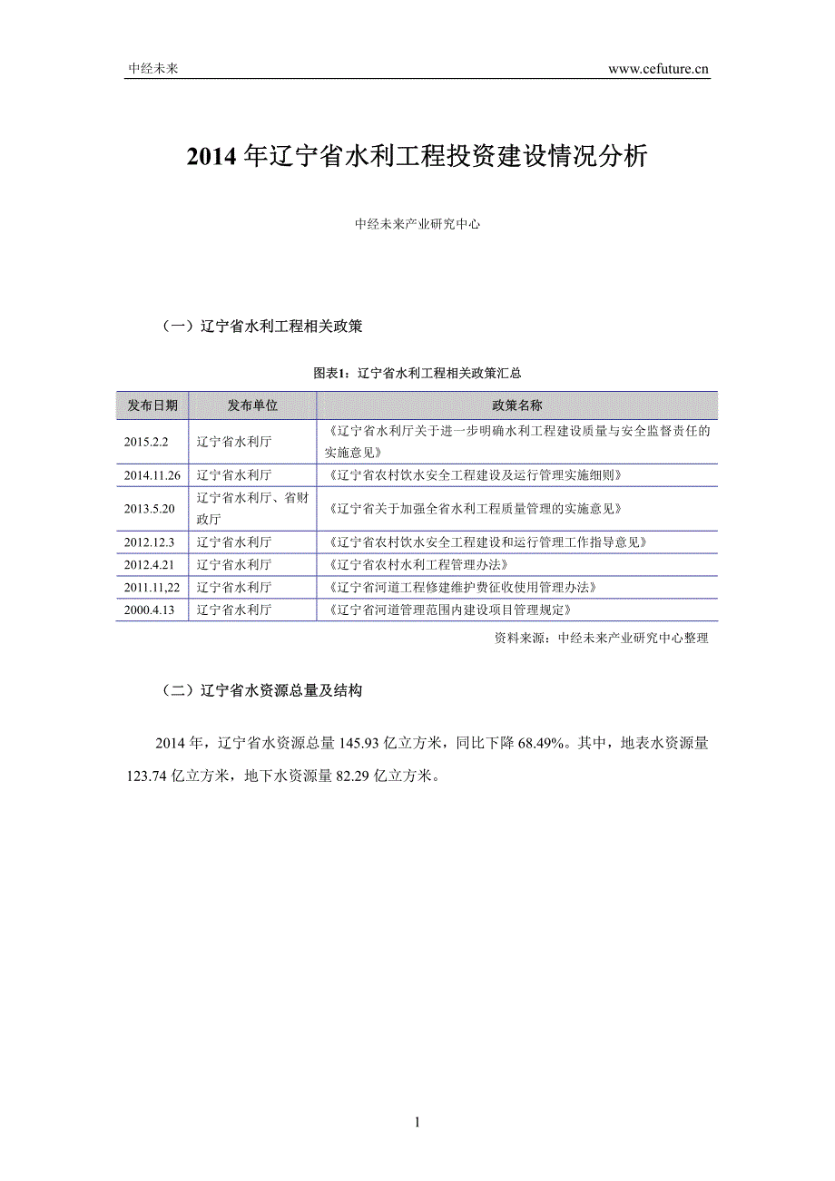 2014年辽宁省水利工程投资建设情况分析_第1页