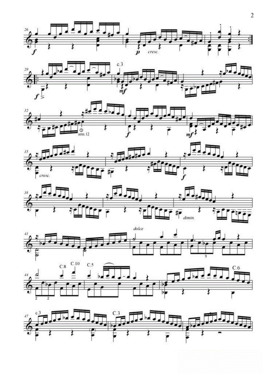 莫扎特《C大调钢琴奏鸣曲》吉他独奏谱_第2页