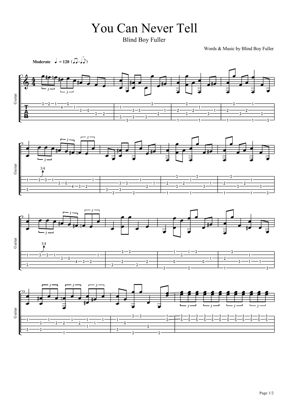 《YouCanNeverTell》吉他谱_第1页