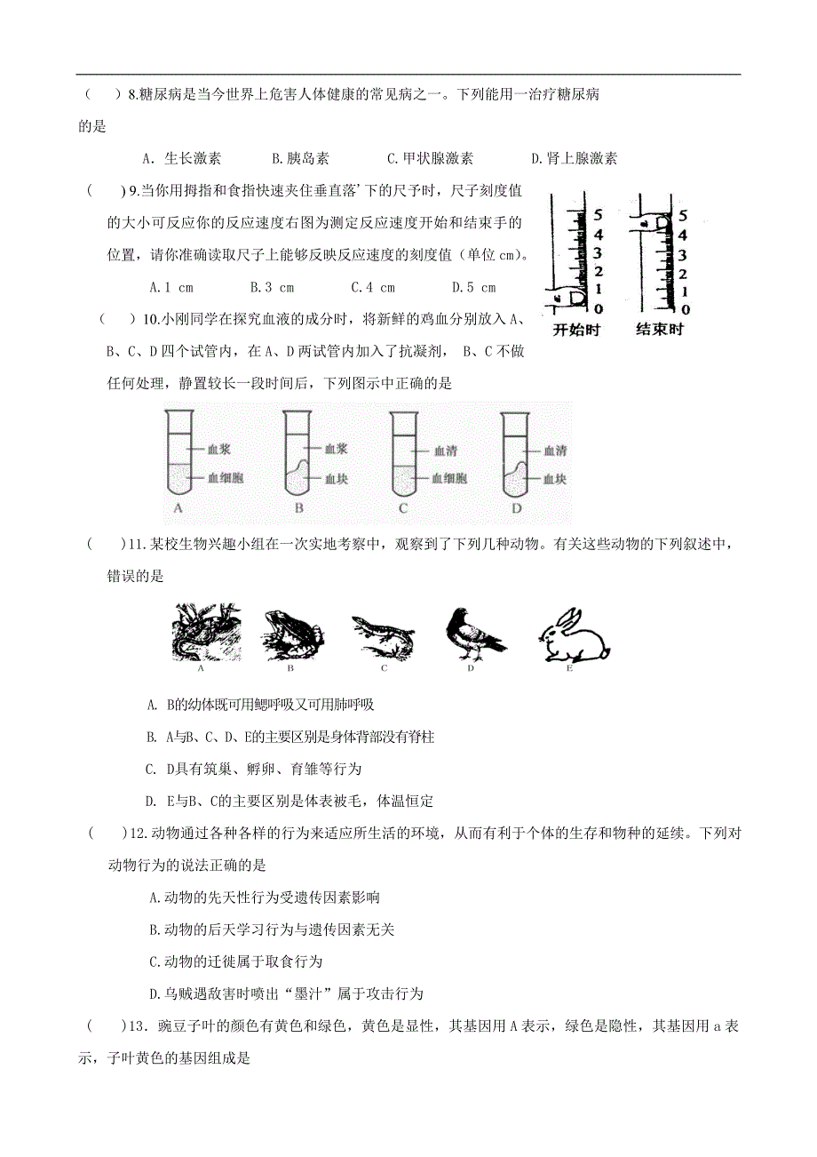 2014年初中学业水平考试模拟生物试卷(12)_第2页