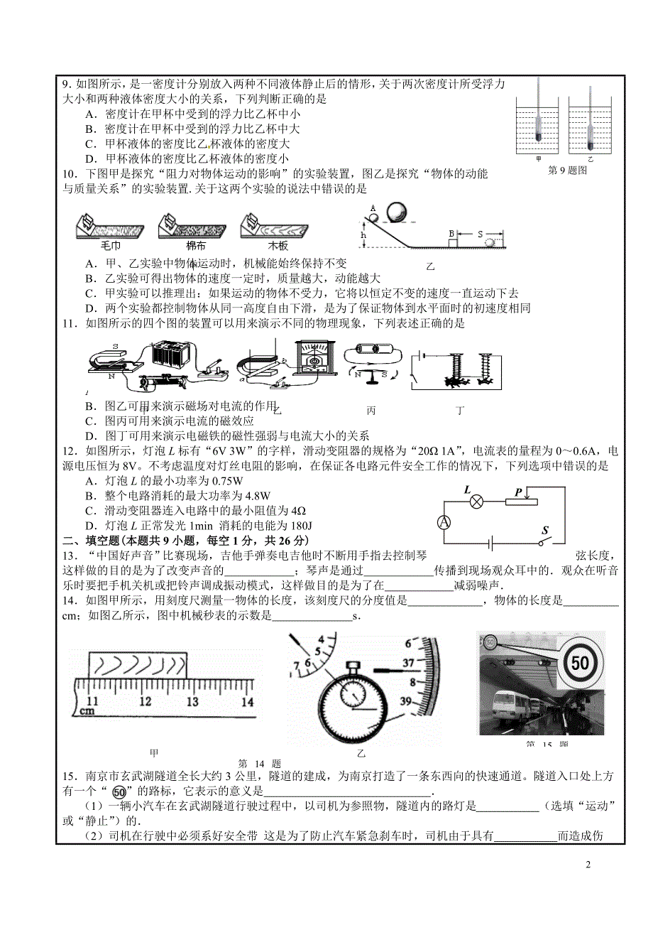 2014鼓楼去物理试卷一模_第2页