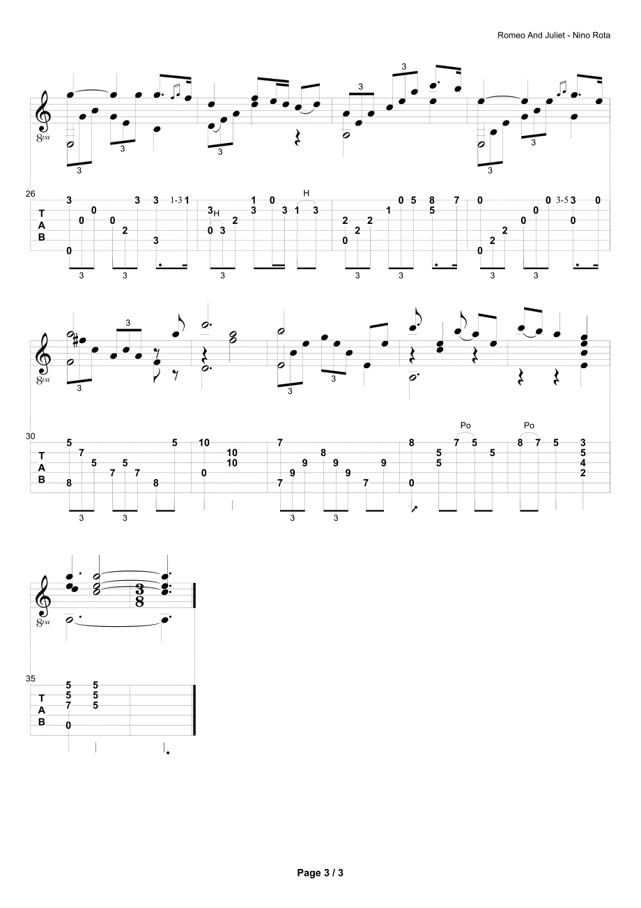 《罗密欧与朱丽叶（DirkMeineke编曲）》吉他谱_第3页