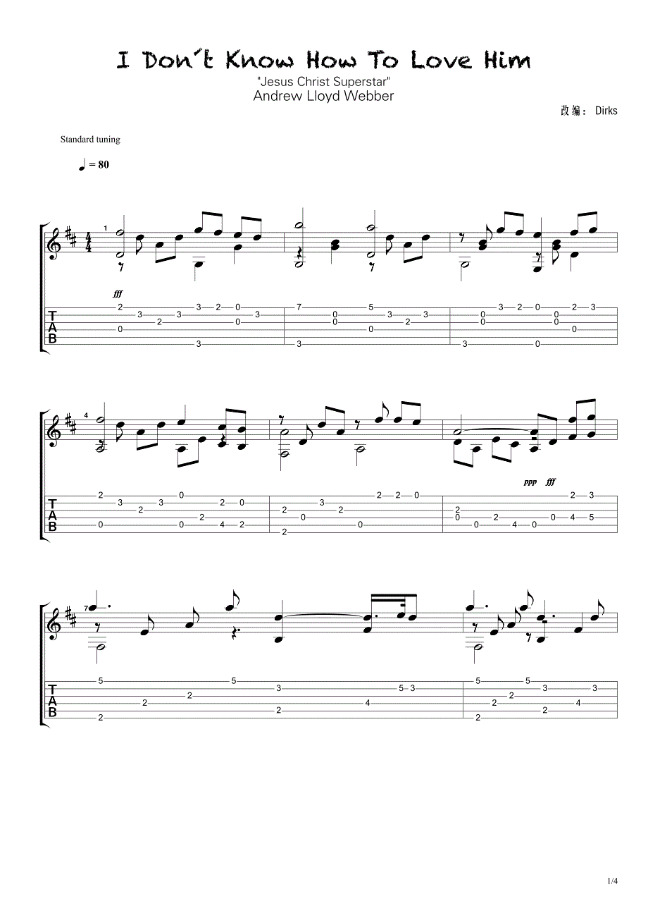 webber《Idontknowhowtolovehim》指弹吉他谱_第1页
