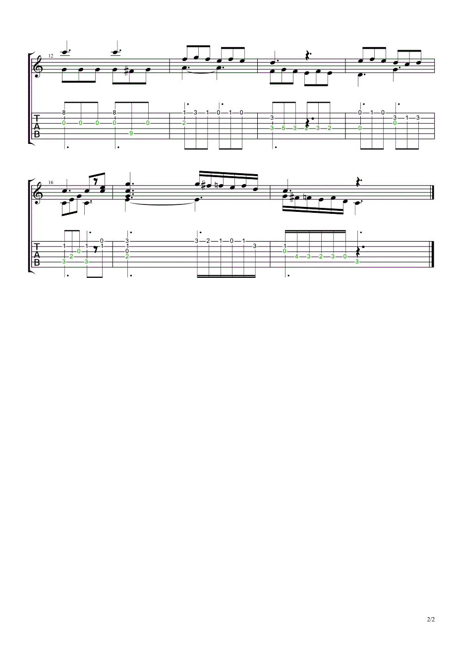 《莫扎特摇篮曲》（卡农模仿）吉他独奏谱_第2页