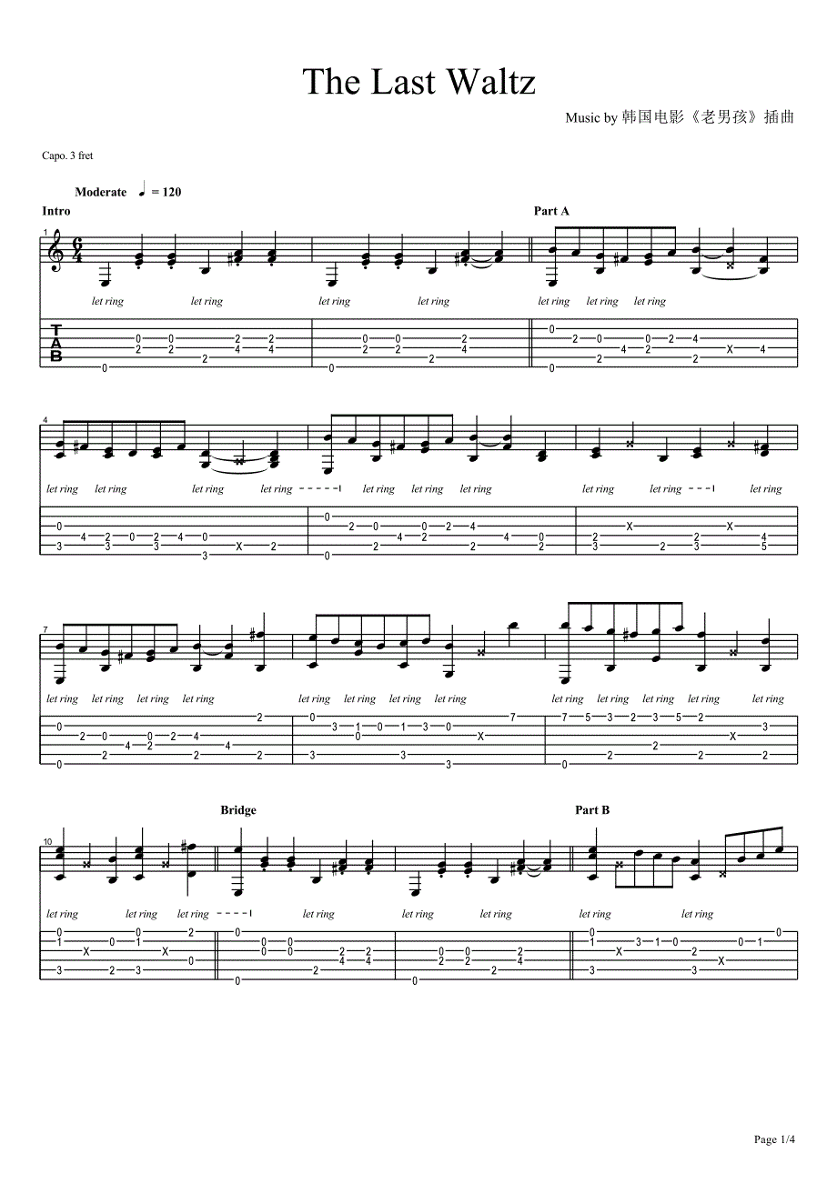 郑成河《TheLastWaltz》吉他谱_第1页