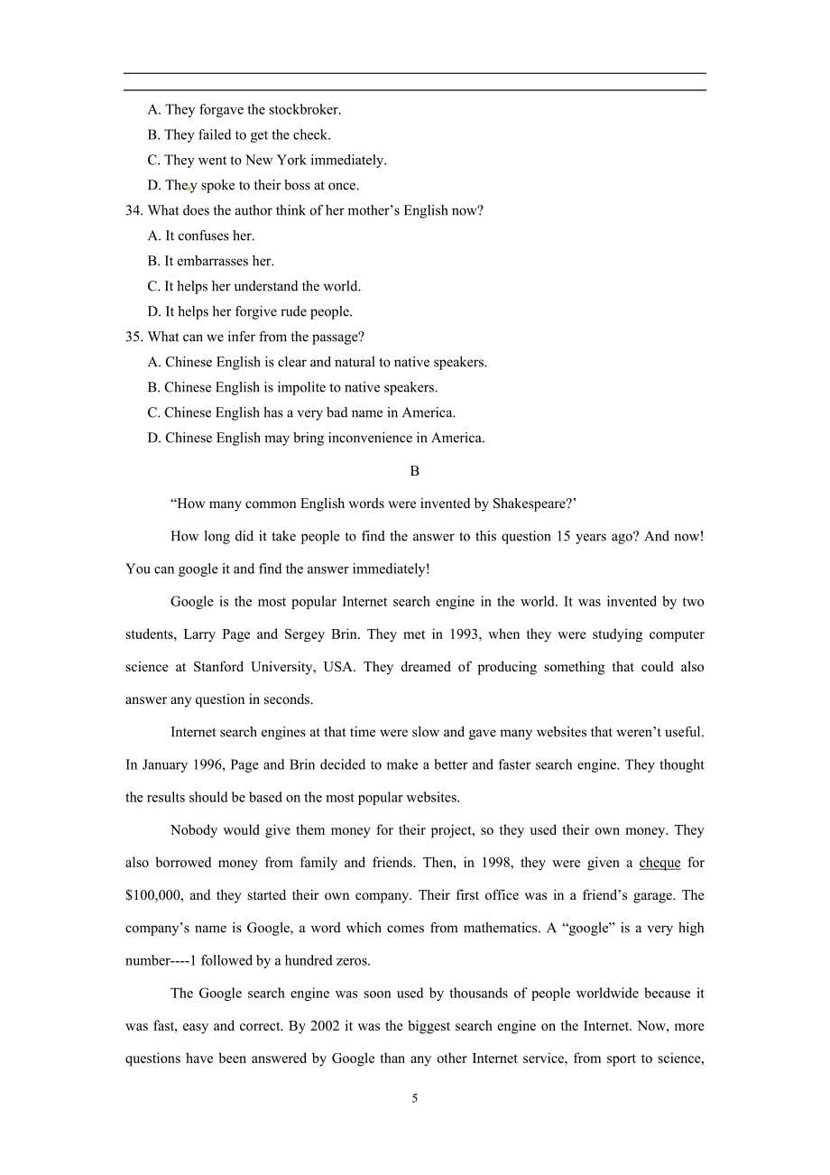 2013年杭州市各类高中招生文化考试英语模拟试题二_第5页