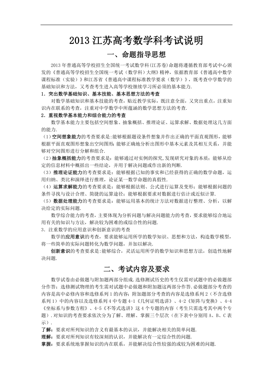 2013-江苏高考数学科考试说明_第1页