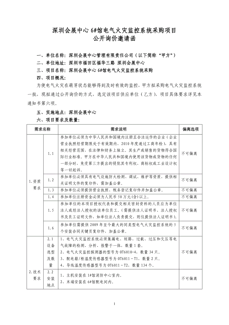 深圳会展中心6#馆电气火灾监控系统采购项目_第1页