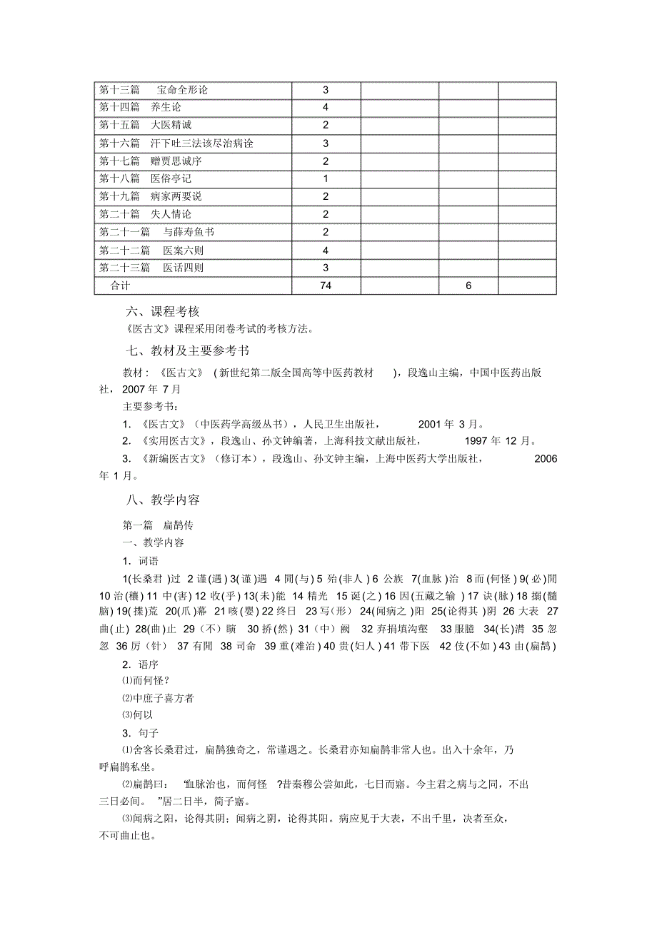 《医古文》教学大纲_第2页