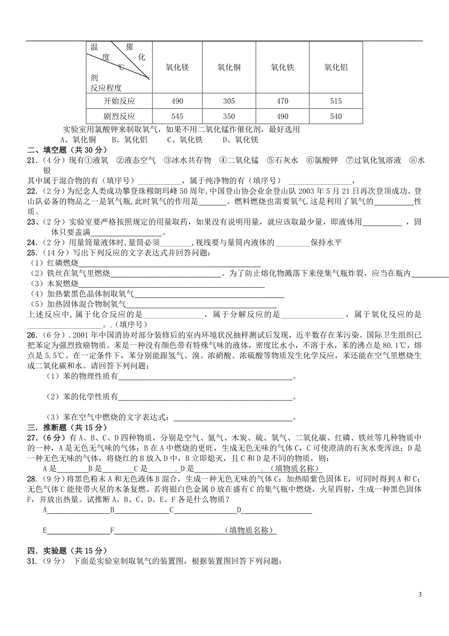 陕西省山阳县色河中学2014届九年级化学上学期摸底考试试题_第3页