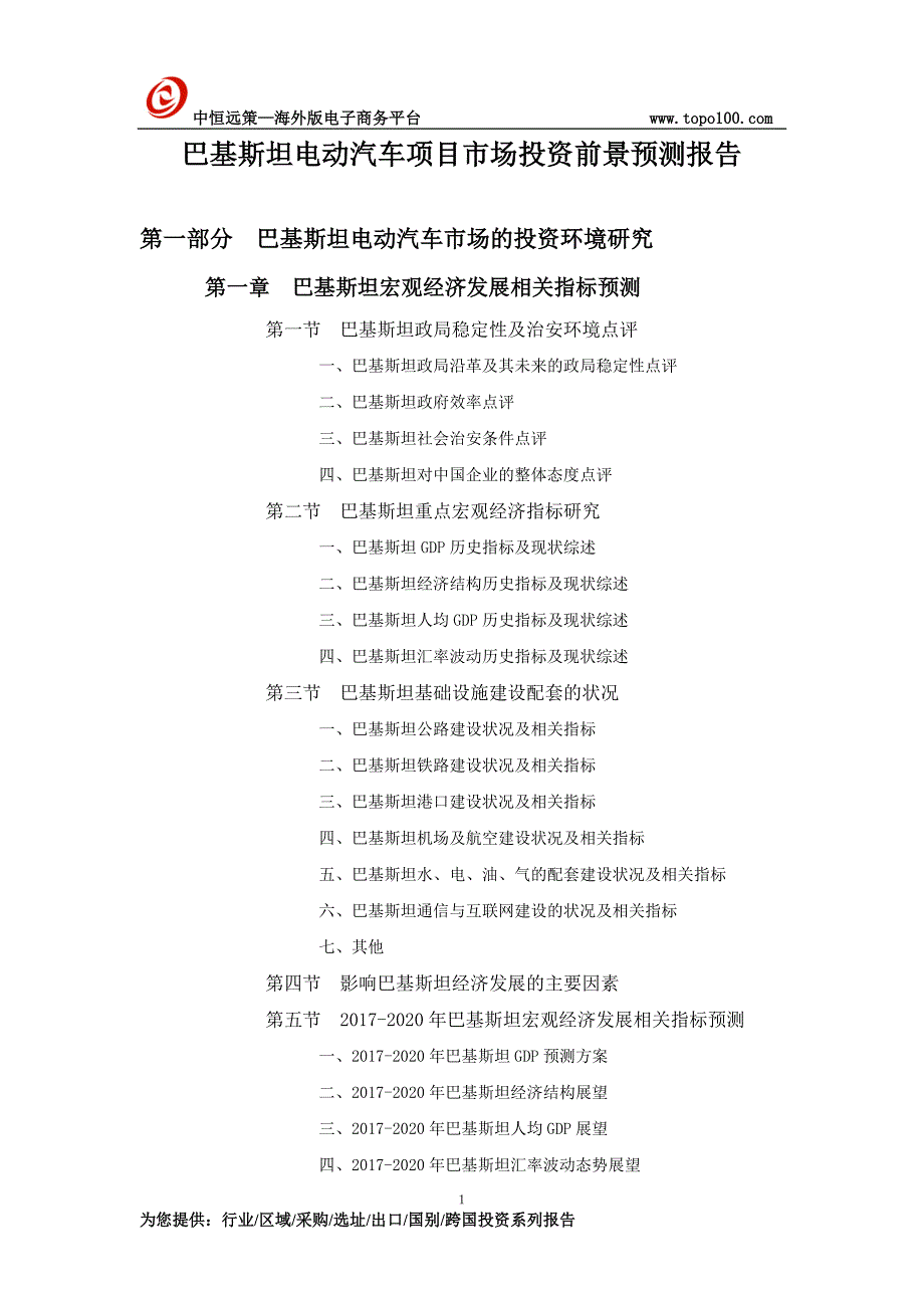 巴基斯坦电动汽车项目市场投资前景预测报告_第1页