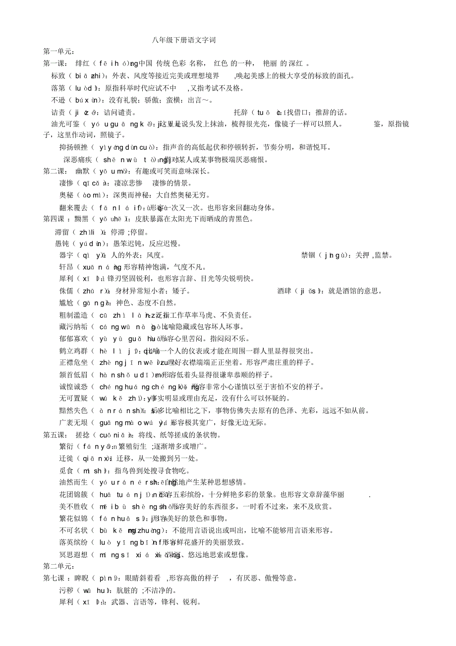 八年级下册语文字词整理_第1页