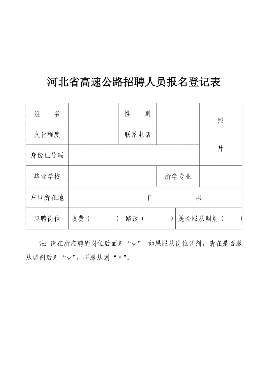 河北省高速公路招聘人员报名登记表_第1页