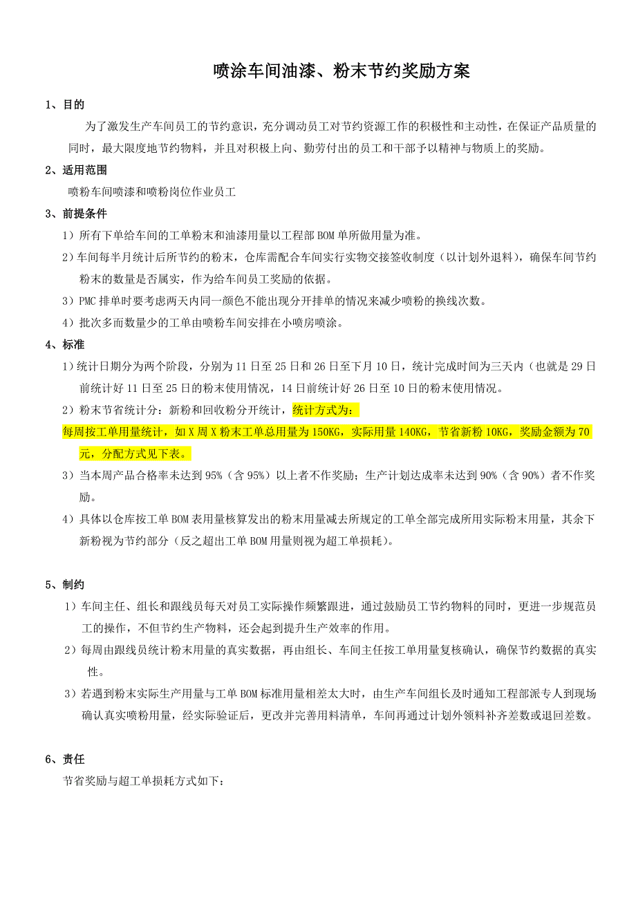 粉喷车间油漆、粉末节约奖励方案_第1页