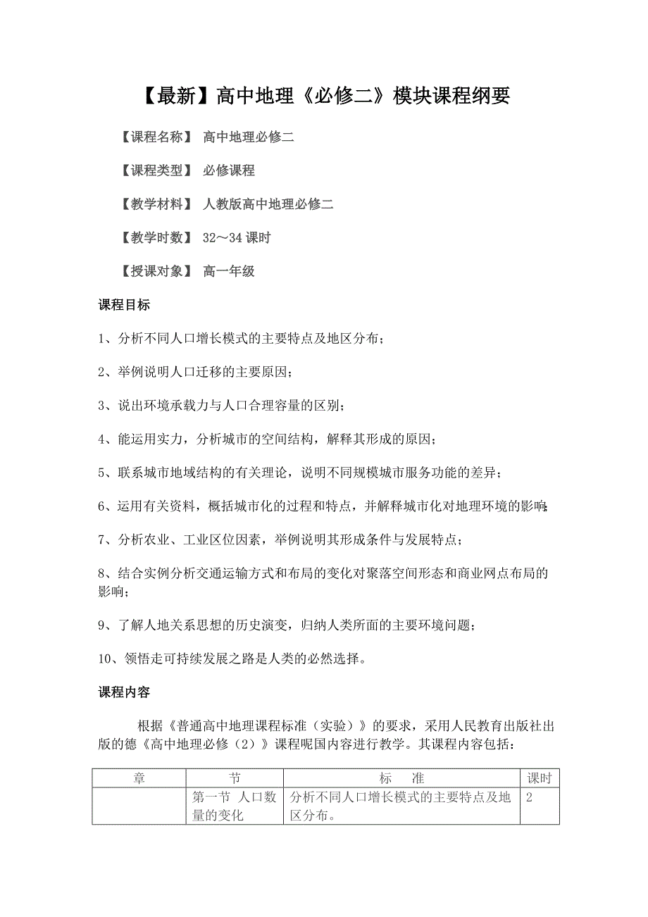 【最新】高中地理《必修二》模块课程纲要_第1页