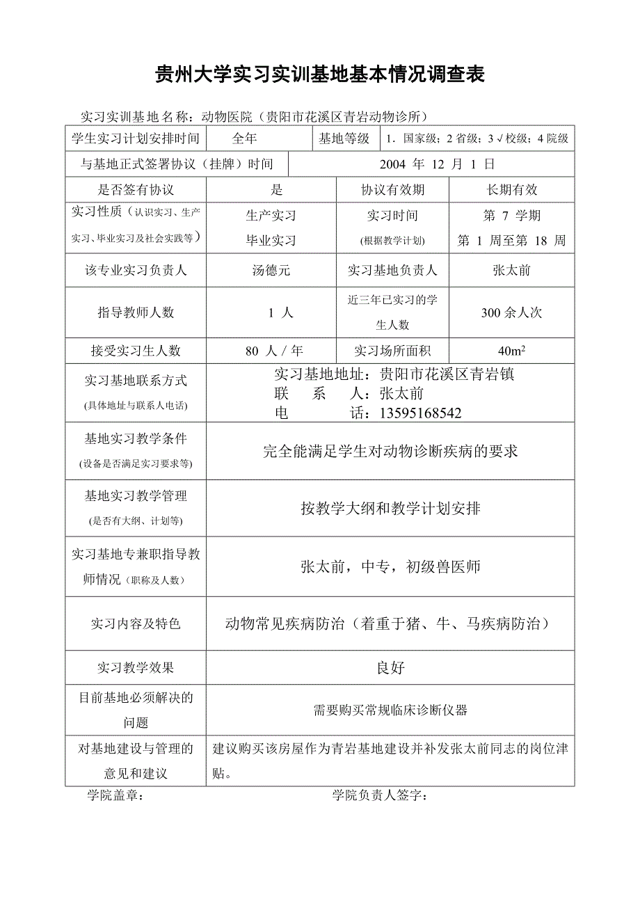 贵州大学实习实训基地基本情况调查表_第2页