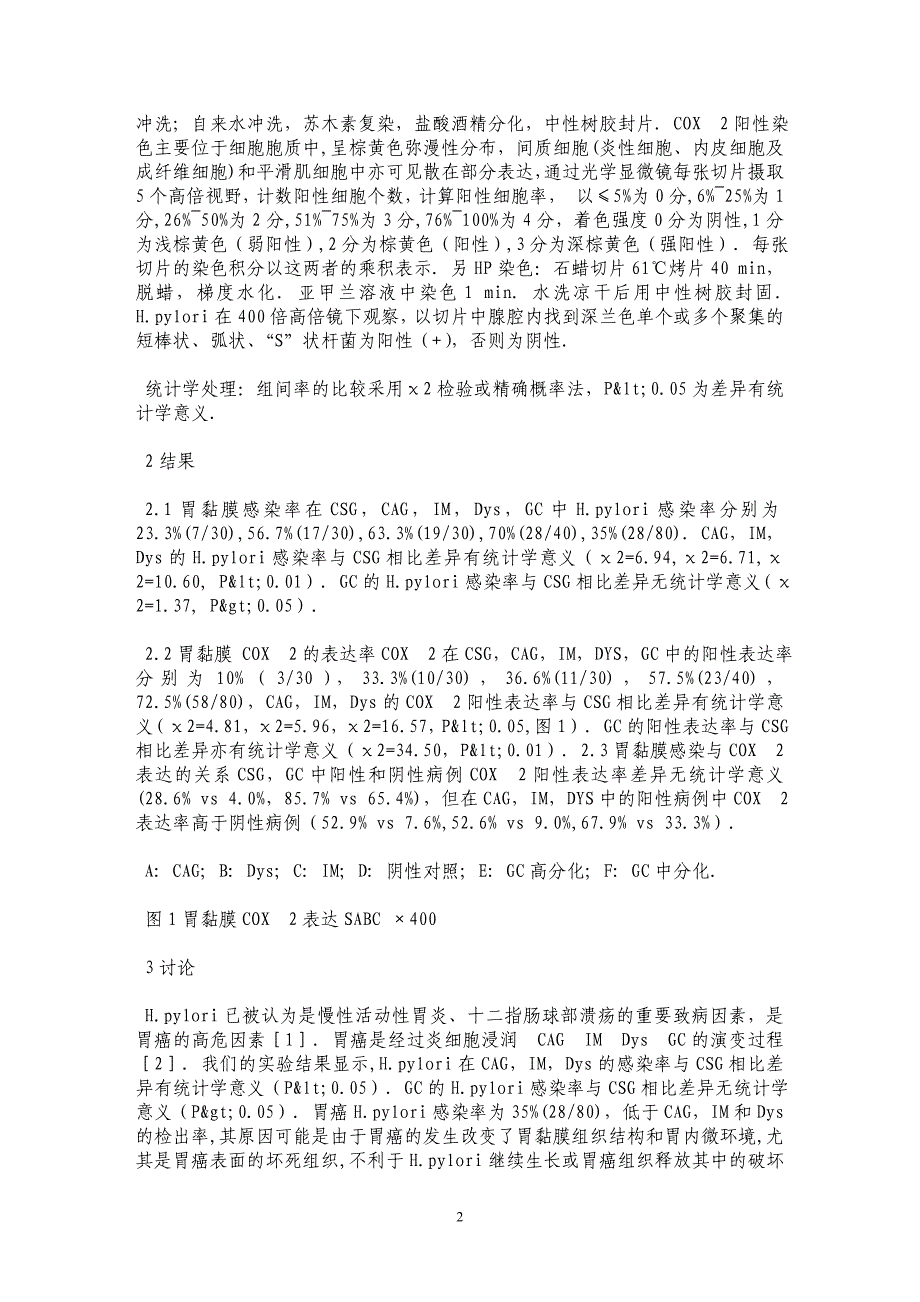 幽门螺杆菌感染及环氧合酶2表达与胃癌变的关系_第2页