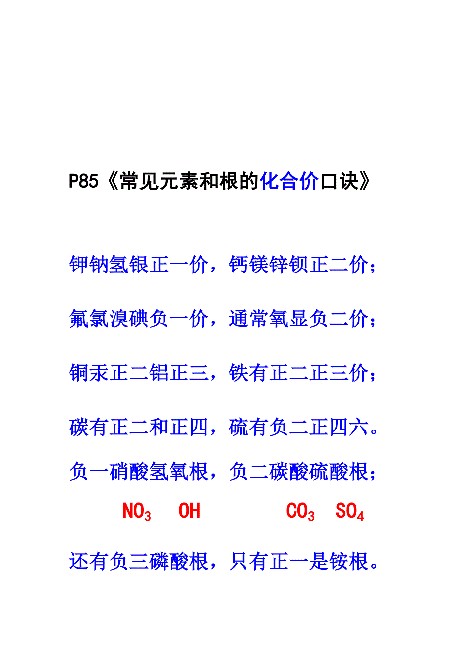 最新常见元素和原子团化合价口诀_第1页