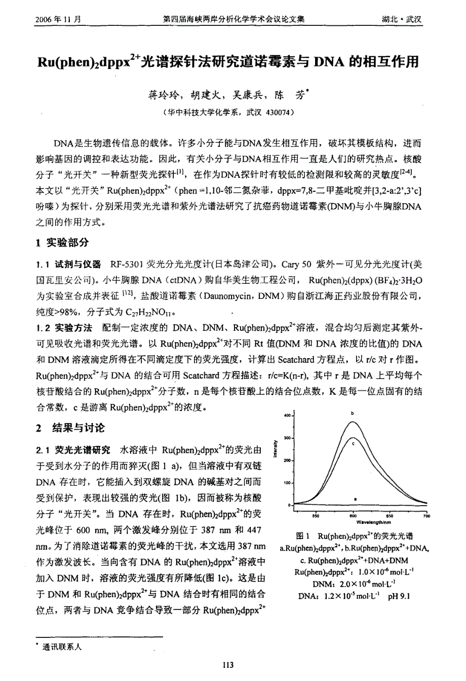 Ruphen2dppx2光谱探针法研究道诺霉素与DNA的相互作用_第1页