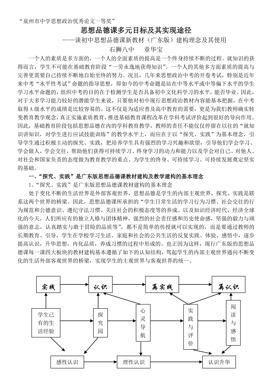 泉州市中学思想政治优秀论文一等奖_第1页