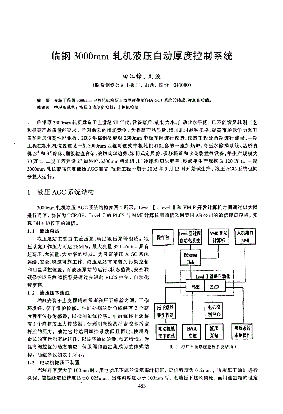 临钢3000mm轧机液压自动厚度控制系统_第1页