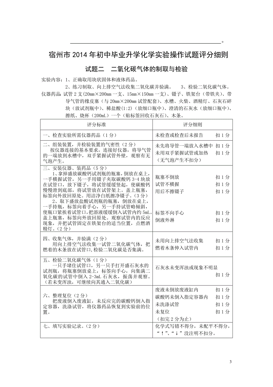 2014年初中化学实验操作考试评分细则_第3页