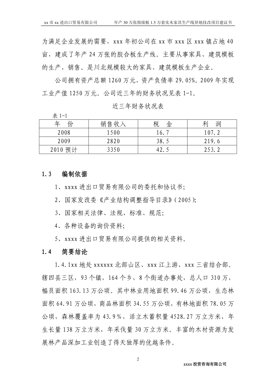 年产30万张指接板1.5万套实木家具生产线异地技改项目建议书_第2页